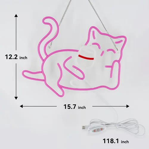 Miniatura 5 de Letrero de neón para decoración de pared, bonita luz nocturna de neón de gato para dormitorio, letrero con luz LED, regalos para niños y niñas