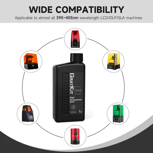 Miniatura 8 de GratKit Resina rígida 8K 10K, impresora 3D, resina de fotopolímero de curado UV de 405 nm, resina de impresión 3D de bajo olor, 35.27 oz, color negro