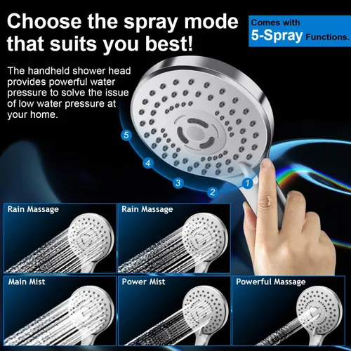 Miniatura 4 de PinWin Moderno cabezal de ducha cuadrado grande de 12 pulgadas con 5 modos de ducha de mano, brazo ajustable, fácil instalación sin herramientas