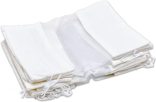 Miniatura 6 de Paquete de 48 bolsas de regalo pequeñas de lino, arpillera y organza con cordones (3.5 x 5.5 pulgadas, blanco) - Recuerdos de fiesta, regalos