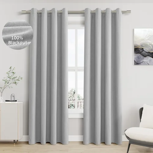 Miniatura 85 de Cream Linen Blackout Curtains 90 Length 2 Panels Set for Living Room Bedroom, 100% Black Out Thermal Insulated Linen Drapes, Room Darkening Grommet