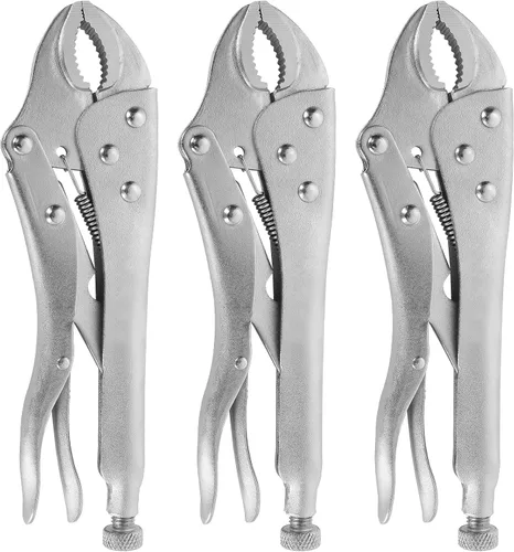3 alicates curvados VISE-GRIP de bloqueo de mandíbula (10 pulgadas) con cortador de alambre de mordaza curva para apretar, sujetar, torcer y girar,