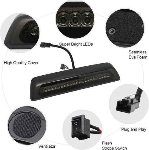 Miniatura 6 de Tercera luz de freno LED compatible con Tundra 2007-2021, luz de freno central trasera de montaje alto, lámpara de carga estroboscópica estilo F1