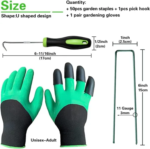 Miniatura 2 de Bakulyor 50 grapas verdes para jardines de 6 pulgadas, estacas de césped artificial, pasadores de tela galvanizada de calibre 11 para decoración