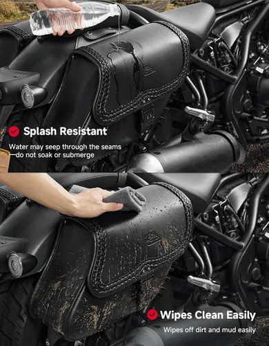 Miniatura 7 de KEMIMOTO Alforjas para motocicleta, bolsa lateral de cuero sintético con cerradura, 28L, bolsas inclinadas con doble correa impermeable y tachuelas