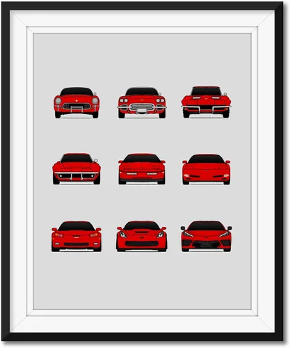 Miniatura 11 de Custom Car Posters Póster hecho a mano compatible con Chevy Corvette Generations e impresión de Chevrolet Corvette (C1 C2 C3 C4 C5 C6 C7 C8)