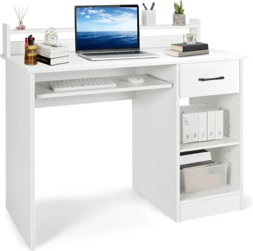 Miniatura 10 de Escritorio para computadora con gabinete y bandeja para teclado, estación de trabajo de oficina en casa con cajón, estantes ajustables, mesa