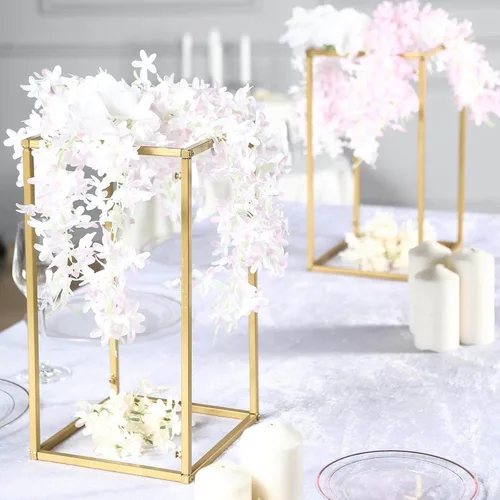 Miniatura 2 de Efavormart - Paquete de 2 soportes de metal para flores de boda de 16 pulgadas, soporte geométrico para centro de mesa Dorado