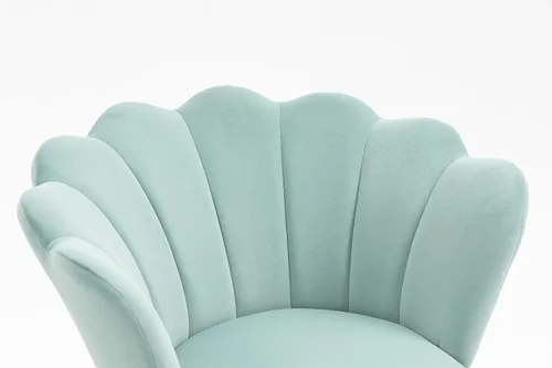 Miniatura 9 de Silla cómoda de oficina en casa con ruedas, linda silla de escritorio ajustable de terciopelo con respaldo de concha marina moderna giratoria