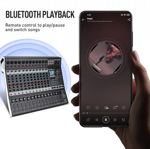 Miniatura 7 de Mezclador de audio de estudio Bluetooth de 12 canales con procesador digital DSP de 99 bits con MP3 USB para entrada de grabación de PC, conector