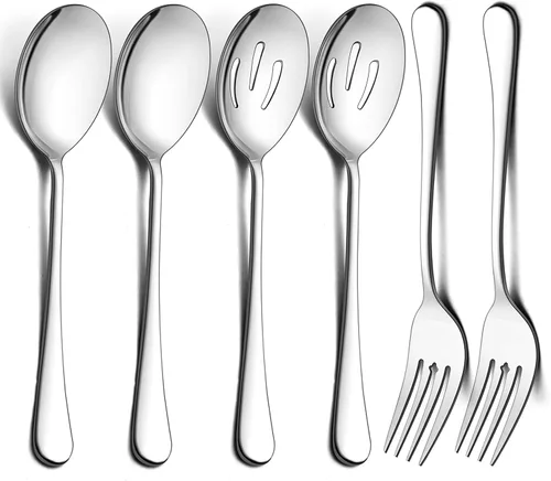Miniatura 9 de LIANYU Juego de 6 cucharas y tenedores negros para servir, 8 3/4 pulgadas, acero inoxidable, para bufé, catering, fiesta, banquete, servir, tenedor
