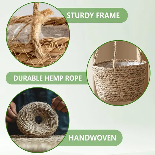 Miniatura 3 de Maceta colgante de yute tejido de calibre pequeño de 8 pulgadas, cesta para plantas de pastos marinos, soporte decorativo para plantas, ideal