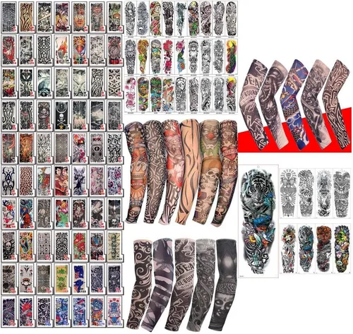 Rosella's 1 unid vendaje protector solar falso tatuaje mangas UV Cool brazo mangas antideslizantes puños transpirable deporte elástico sobremanga