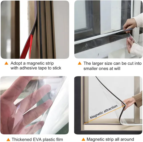 Miniatura 3 de Kit de aislamiento magnético para ventanas, película transparente con marco blanco máximo de 56 x 35 pulgadas, se adapta a cualquier