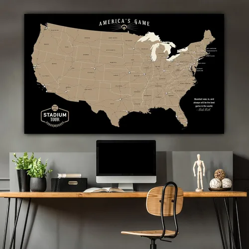 Miniatura 8 de HolyCowCanvas Mapa Rastreador de Estadios de Béisbol en Lienzo Personalizado con Chinchetas, Lista de Deseos de Parques, Regalo Personalizado