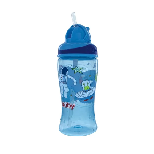 Miniatura 10 de Nuby 2pkThirsty Kids Flip-it - Taza de refuerzo impresa con popote fino y suave, 12 onzas, más de 18 meses, el paquete de 2 unidades puede variar