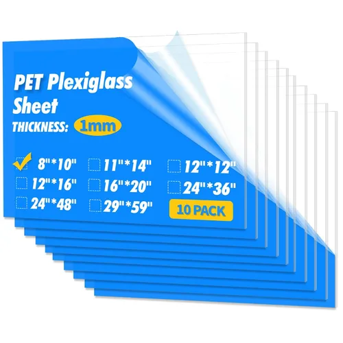Art3d Paquete de 10 hojas de PET y plexiglás de 8 x 10 pulgadas, paneles de plástico flexible transparente para manualidades, marcos de fotos,
