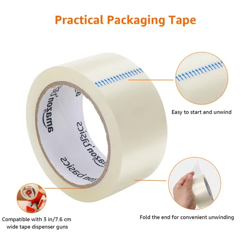 Miniatura 3 de Amazon Basics Cinta de embalaje, 1.88 pulgadas x 72.2 yardas, 1.8 mil de grosor (12 rollos), transparente, ideal para embalaje, envío, mudanza