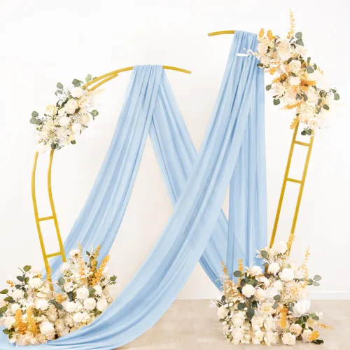 Miniatura 4 de Socomi 2 paneles de tela para arco de boda, 29 pulgadas x 19 pies, cortinas de gasa transparente azul bebé, 6 yardas para decoración de boda