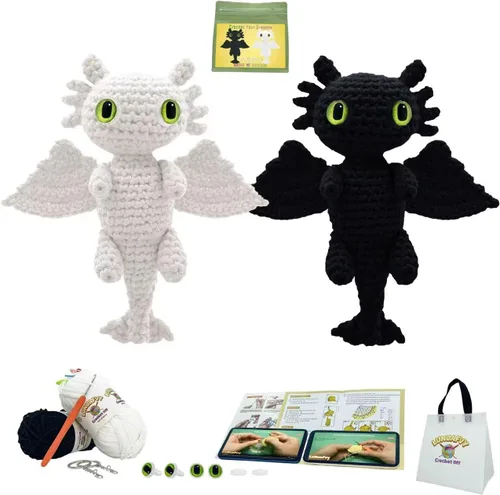 LuNuaFvy Kit de ganchillo para principiantes, adultos/adolescentes/niños mayores de 9 años - Juego de dragón Amigurumi Animal con video de 4 horas