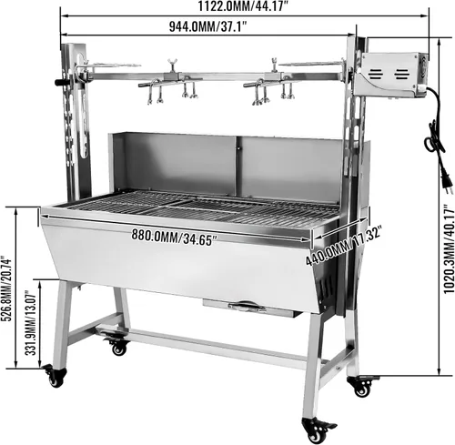 Miniatura 2 de Parrilla asadora de acero inoxidable, motor de 25 W, asador de cordero de cerdo pequeño, 37 pulgadas, 2 en 1, parrilla de asador de carbón