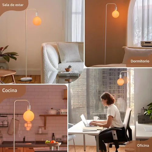 Miniatura 6 de ONEWISH Lámpara de pie para sala de estar, lámpara de pie minimalista con bombilla LED moderna, vidrio blanco esmerilado de 6 pulgadas, 1800 K