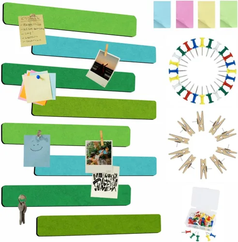 Miniatura 11 de Vuzvuv 8 tiras para tablón de anuncios con 50 chinchetas y 10 clips de madera, tablero de corcho autoadhesivo para pared, tablero de fieltro