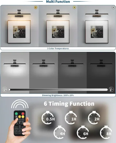 Miniatura 3 de Joossnwell Luz para Cuadros a Batería Luz Inalámbrica para Cuadros para Pinturas con Control Remoto 15.5 Pulgadas Regulable y Temporizador Luz