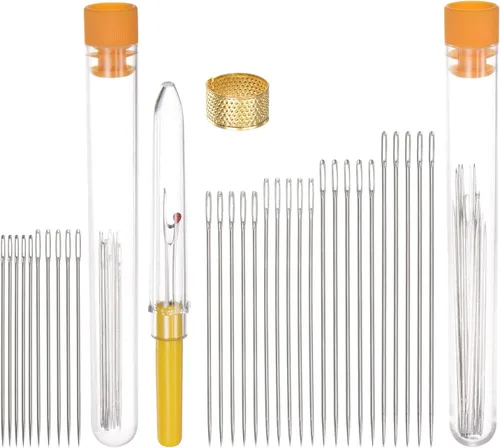 HARFINGTON Agujas de coser de ojo grande, aguja de hilo de bordar de acero inoxidable, agujas de tejer hechas a mano, aguja de cuero, agujas de