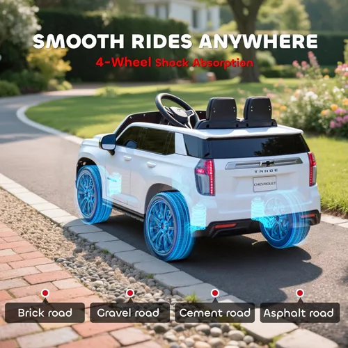 Miniatura 8 de Aosom - Automóvil con licencia Chevrolet Tahoe de paseo, vehículo eléctrico con batería de 12 V y 7 Ah, control remoto para padres, luces LED, Blanco