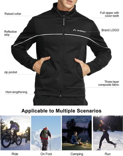 Miniatura 5 de INBIKE Men's Cycling Jacket, Winter Fleece Thermal Windproof Soft Shell Wind Coat Black