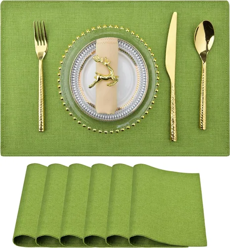 Miniatura 26 de SLKQG Juego de 6 manteles individuales de lino beige, resistentes al calor y lavables a máquina, manteles individuales de tela de doble capa