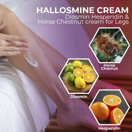 Miniatura 5 de Crema de Hallosmine para venas, paquete de 2 + Hallosmine gratis más diosmina 500 mg – Hesperidina, castaño de indias y aloe vera – Soporte