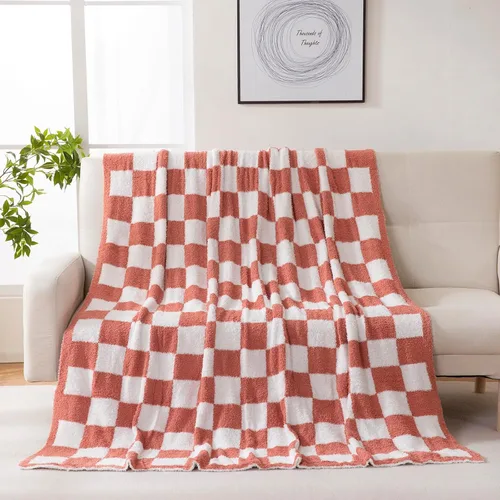 Miniatura 4 de YIRUIO Manta de ajedrez a cuadros, esponjosa, cálida, cómoda, reversible, súper suave y acogedora para decoración del hogar, cama, sofá, sala de Rojo