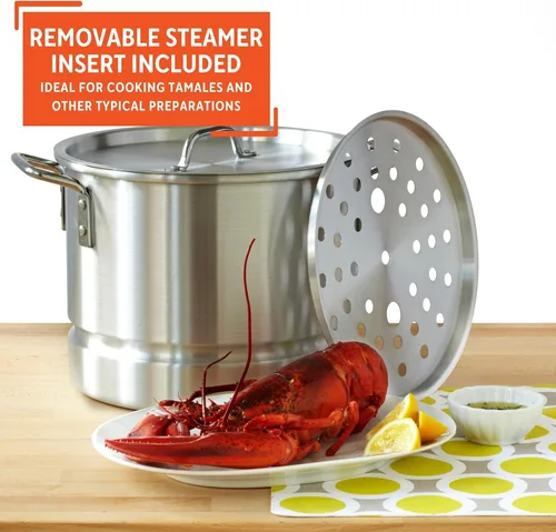 Miniatura 5 de IMUSA - Juego de vaporera de aluminio de dos piezas, 28Qt y 10Qt, plateado