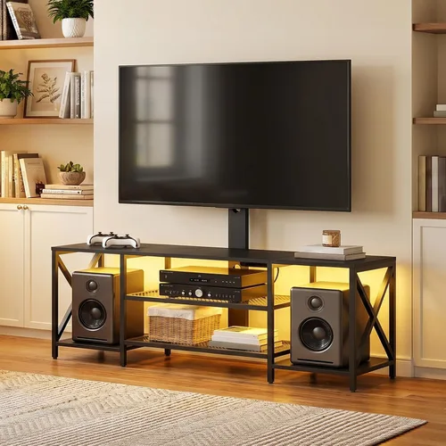 Miniatura 6 de HOOBRO Soporte de TV con soporte y toma de corriente, centro de entretenimiento LED con soporte giratorio para TV de 32/45/55/60/65/70/75 pulgadas