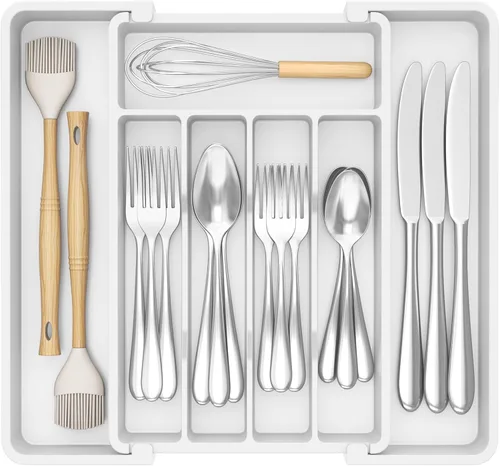 Miniatura 21 de Lifewit Organizador de cajones de cubiertos, bandeja expandible para utensilios de cocina, soporte para vajilla y cubiertos libre de BPA