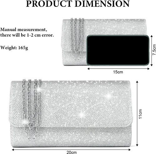 Miniatura 4 de OSDUE Bolsa de noche para mujer, bolsa de noche con purpurina brillante sobre con cadena desmontable para graduación, boda, fiesta, banquete y cita