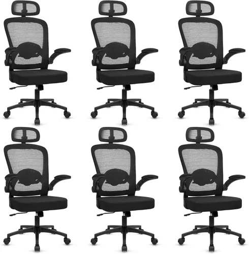 Miniatura 18 de KLASIKA Sillas de escritorio con ruedas, silla de oficina ergonómica de malla, altura ajustable y soporte lumbar giratorio, silla de oficina en casa