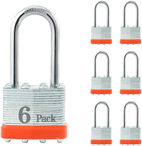 Miniatura 24 de ZonRo Candados de acero laminado con llave, cerraduras iguales con llave, 1-9/16 pulgadas de ancho, candados de grillete largo, paquete de 6, aro