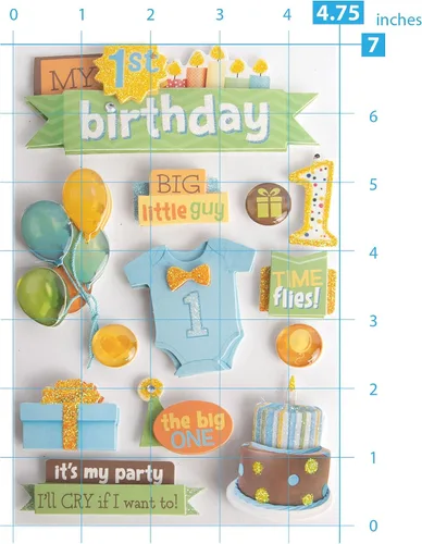 Miniatura 3 de Paper House Productions STDM-209E Adhesivos 3D, 1er Cumpleaños 'Boy', 5" x 7