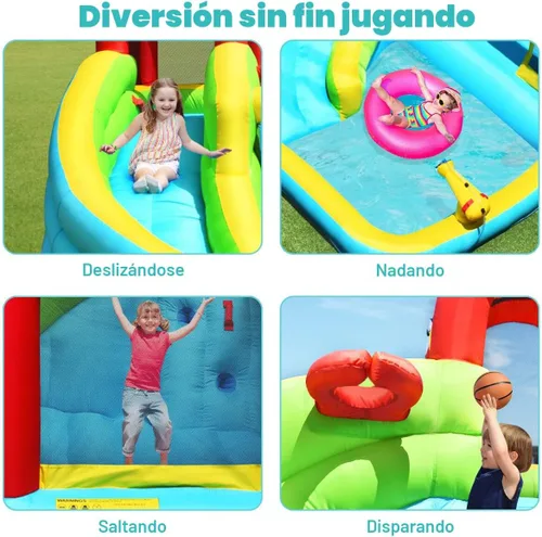 Miniatura 6 de BOUNTECH Castillo inflable para saltar con tobogán acuático, parque acuático 6 en 1 para niños con piscina, toboganes de agua, pared para escalar