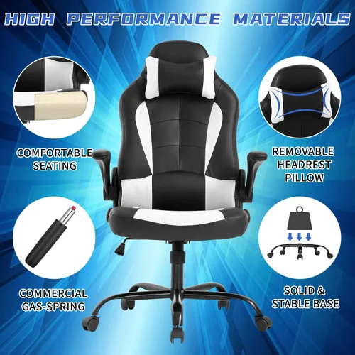Miniatura 6 de BLKMTY Silla ergonómica para computadora para juegos de PC, silla giratoria ajustable de carreras de videojuegos con soporte lumbar y reposacabezas