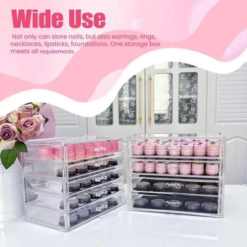 Miniatura 5 de Caja de almacenamiento de 4 niveles para decoración de arte de uñas, organizador acrílico para maquillaje y joyería con cajones, almacenamiento