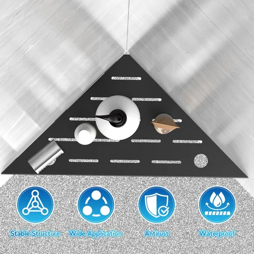 Miniatura 6 de Estantes esquineros de ducha, estante empotrado de acero inoxidable 304 negro mate de 10 pulgadas para baño, estante de lechada con ganchos