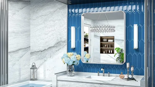 Miniatura 179 de TokeShimi - Espejo para pared de baño, espejo de tocador con marco de metal de aleación de aluminio mate cepillado e inoxidable, decoración rústica