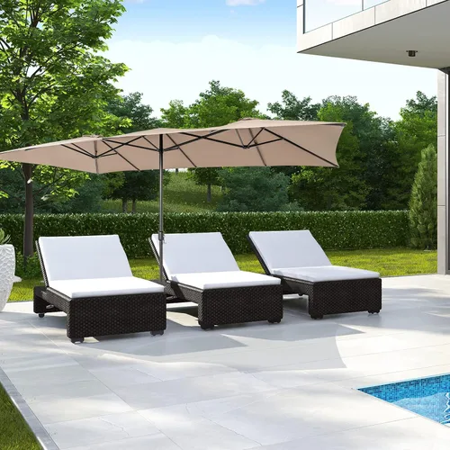Miniatura 4 de Tangkula Sombrilla de patio de doble cara de 15 pies con manivela, parte superior ventilada, sombrilla rectangular grande para exteriores con Café