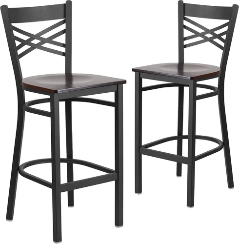 Miniatura 9 de Flash Furniture HERCULES Series Black ''X'' Back Metal Restaurant Barstool - Asiento de vinilo negro Asiento de vinilo negro/marco de metal negro