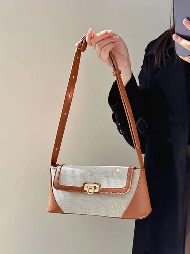 Miniatura 7 de Bolso de mano pequeño para mujer, de piel sintética, de lona, con cierre de hebilla