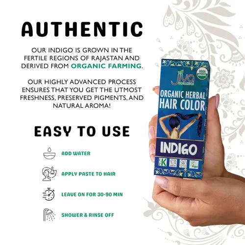Miniatura 5 de Jiva Organic Indigo - Tinte en polvo para el cabello, 100% puro, certificado orgánico, sin productos químicos, kosher, vegano, libre de crueldad
